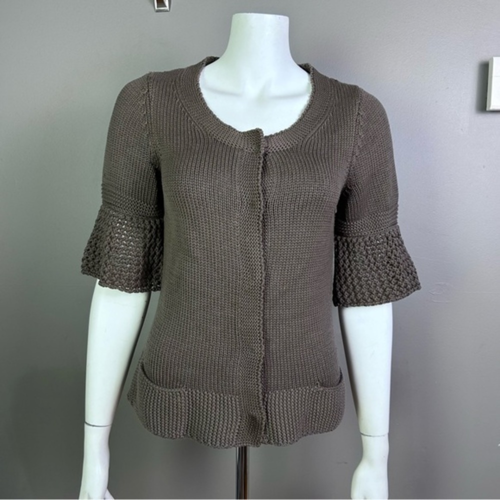 Elie Tahari cardigan sweater Small Prairie chunky cable brown crochet capsule